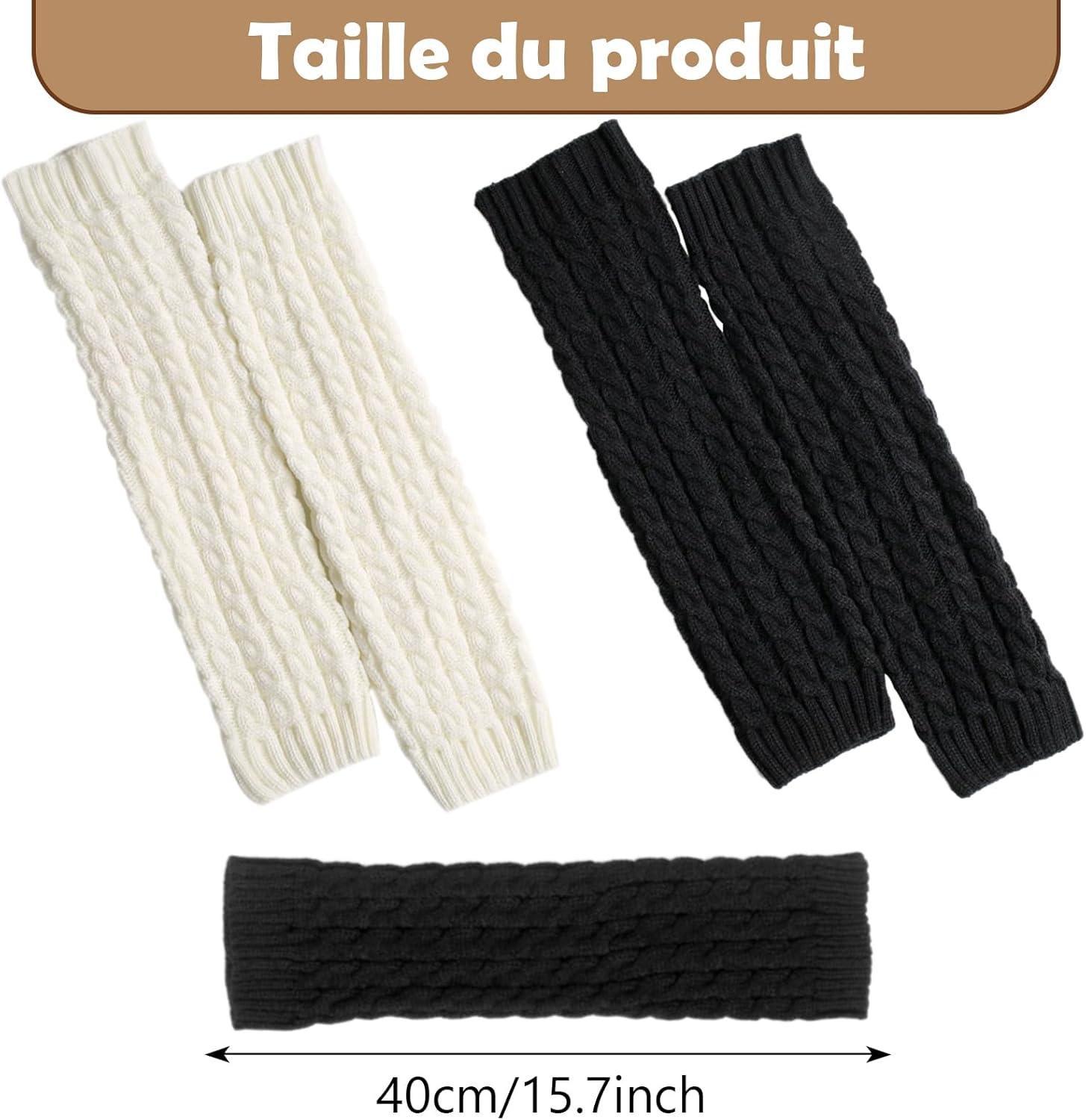 image:imageVEGCOO 2 Paires Jambire Femmes Jambires Tricotes Automne et Hiver Jambires Chaudes Knit Chaussettes Boot pour Femmesnoir blanc