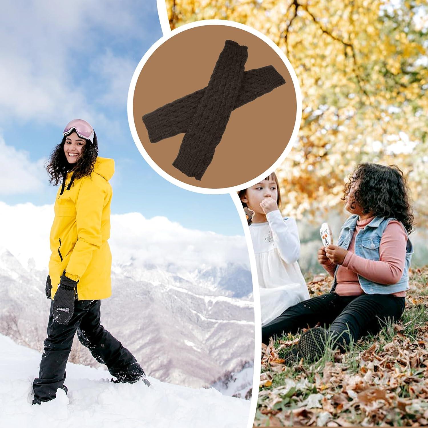image:imageVEGCOO 2 Paires Jambire Femmes Jambires Tricotes Automne et Hiver Jambires Chaudes Knit Chaussettes Boot pour Femmesnoir gris fonc
