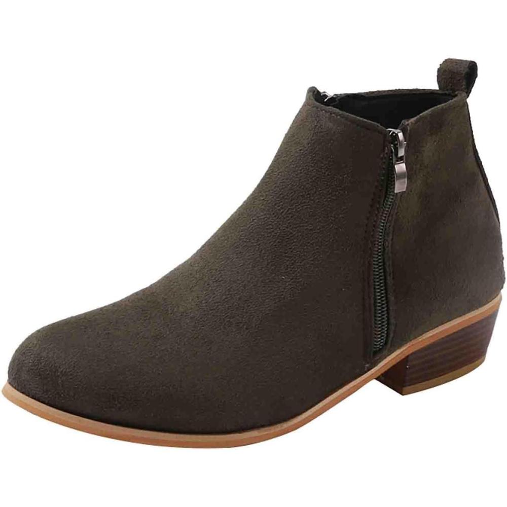 image:imageBottines Chelsea lgantes en cuir pour femme Avec talon Bottes dquitation confortables Doubles et chaudes Avec fermeture clair latrale Lgres RtroVert