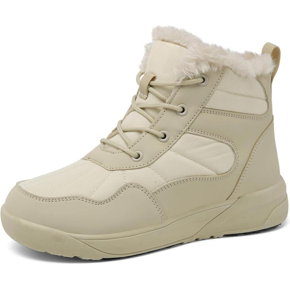 image:imageChayChax Bottines Hiver Femme Bottes de Neige Fourres Chaudes Bottines Lacets Impermable Snow Boots Chaussures dhiver AntidrapantesBeige