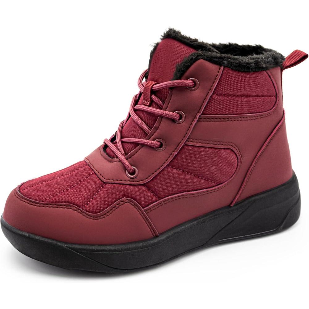 image:imageChayChax Bottines Hiver Femme Bottes de Neige Fourres Chaudes Bottines Lacets Impermable Snow Boots Chaussures dhiver AntidrapantesBordeaux