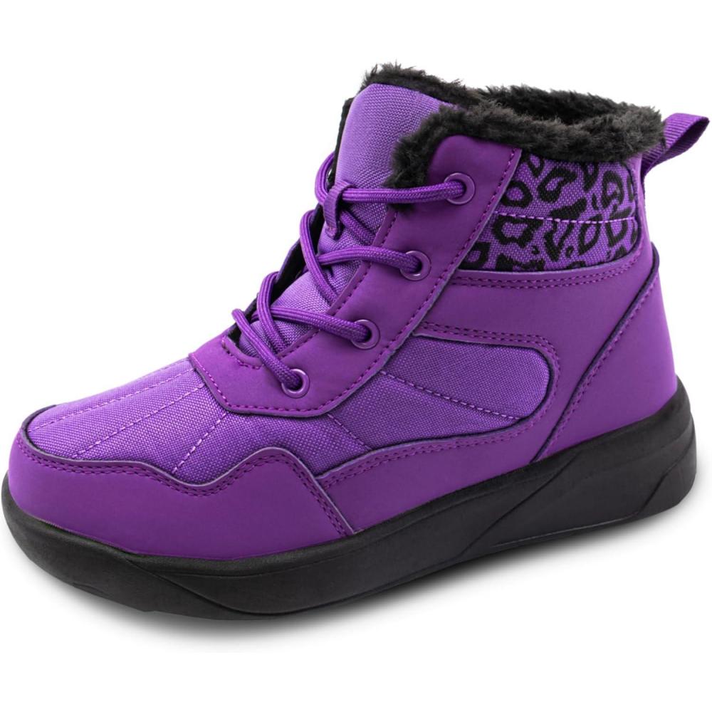 image:imageChayChax Bottines Hiver Femme Bottes de Neige Fourres Chaudes Bottines Lacets Impermable Snow Boots Chaussures dhiver AntidrapantesViolet Lopard