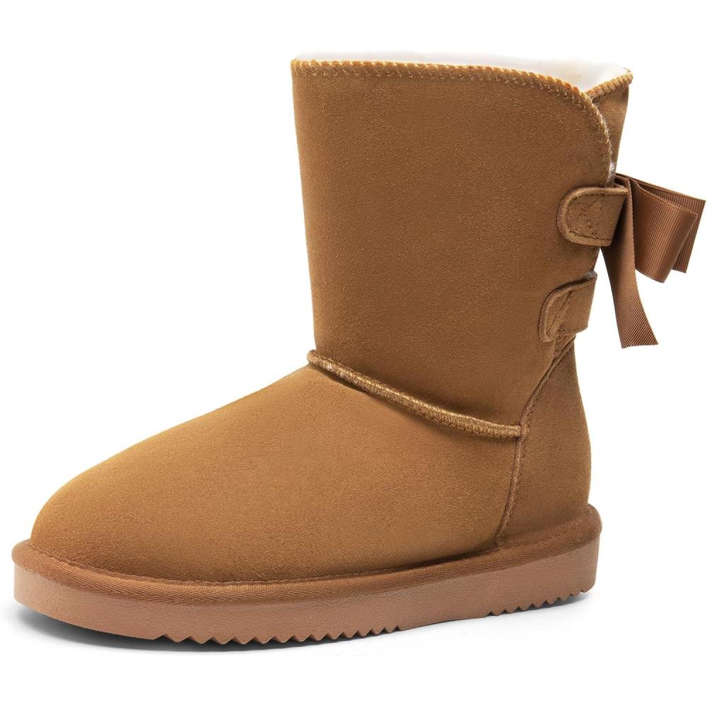 image:imageDREAM PAIRS Bottes Neige Femme Chaudes en Sudine Vritable avec Nud et Doublure en Fourrure Synthtique Antidrapantes pour HiverBrun