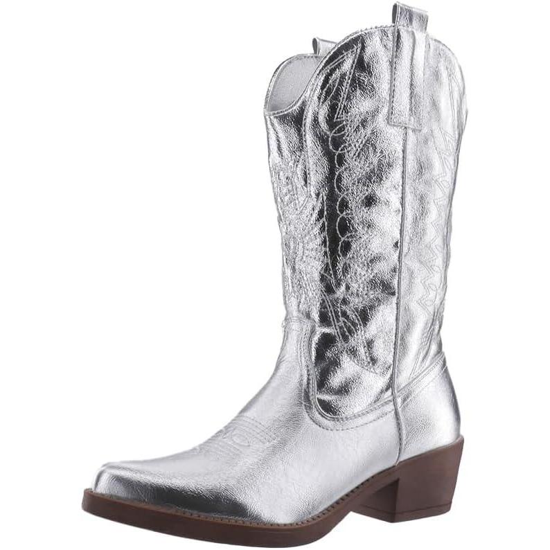 image:imageElara Bottes Femmes de Cowboy Motard ChunkyrayanArgent