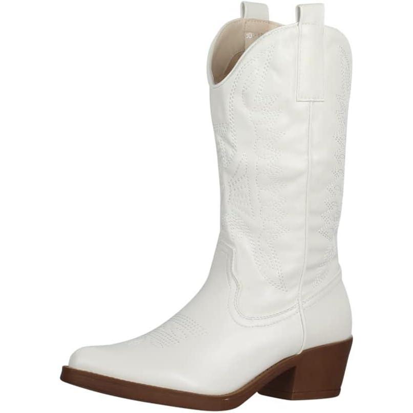 image:imageElara Bottes Femmes de Cowboy Motard ChunkyrayanBlanc Vichy
