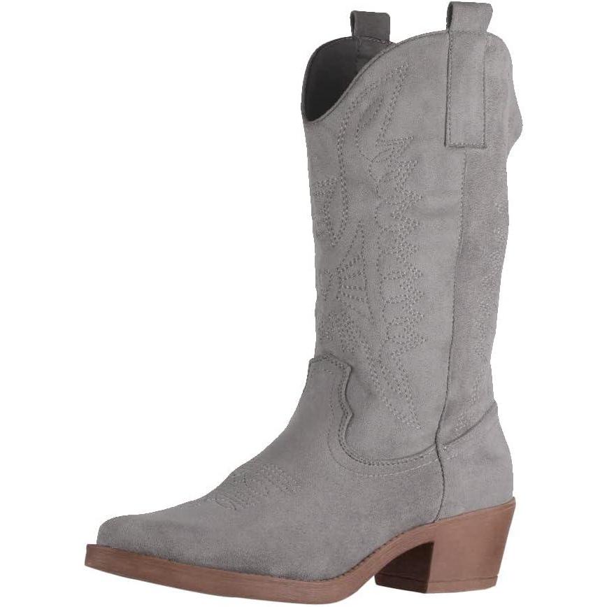 image:imageElara Bottes Femmes de Cowboy Motard ChunkyrayanGris Suede