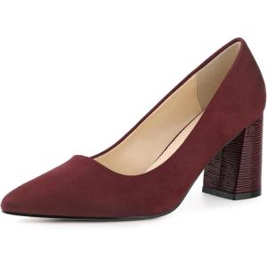 Allegra K Escarpins à talons épais à enfiler à bout pointu pour femme(Bordeaux)