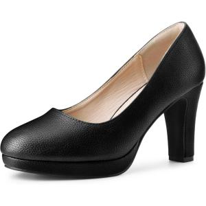 Allegra K Escarpins Mary Jane à bout rond et talon épais pour femme(Noir)