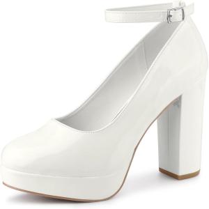 Allegra K Escarpins à Plateforme pour Femmes Escarpins à Talons épais à Bride à la Cheville(Blanc)