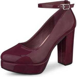 Allegra K Escarpins à Plateforme pour Femmes Escarpins à Talons épais à Bride à la Cheville(Bourgogne)