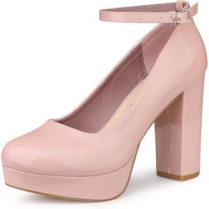 Allegra K Escarpins à Plateforme pour Femmes Escarpins à Talons épais à Bride à la Cheville(Rose)