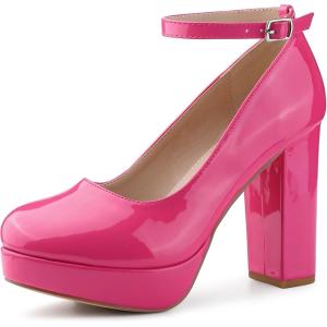Allegra K Escarpins à Plateforme pour Femmes Escarpins à Talons épais à Bride à la Cheville(Rose Vif)