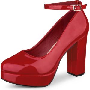 Allegra K Escarpins à Plateforme pour Femmes Escarpins à Talons épais à Bride à la Cheville(Rouge)