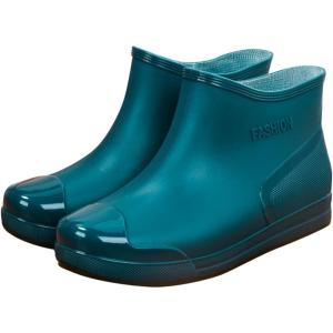 2026 Bottes de pluie tendance pour femme – Coupe basse – Tube court – Chaussures d&rsquo;eau en plastique avec semelle antidérapante – Doublure en polaire chaude – Semelle intérieure en coton amovible(Vert)
