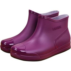 2026 Bottes de pluie tendance pour femme – Coupe basse – Tube court – Chaussures d&rsquo;eau en plastique avec semelle antidérapante – Doublure en polaire chaude – Semelle intérieure en coton amovible(Lilas)