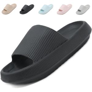 Uniuni Claquettes Femme Sandales Homme Confortables Pantoufles Antidérapant Chaussures de Bain Cloud Slides pour Maison Plage Piscine(Noir)