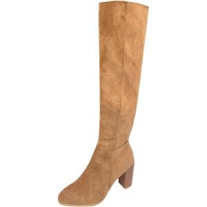 Bottes à enfiler pour femme avec talon – Bottes en daim – Talon bloc – Bottes hautes au genou – Bout pointu – Bottes western décontractées – Bottes de motard – Bottes de cowboy pour femme(Z01 Kaki)