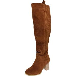 Bottes à enfiler pour femme avec talon – Bottes en daim – Talon bloc – Bottes hautes au genou – Bout pointu – Bottes western décontractées – Bottes de motard – Bottes de cowboy pour femme(Z02 Marron)