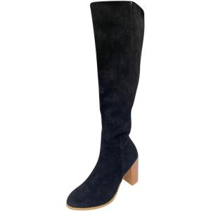 Bottes à enfiler pour femme avec talon – Bottes en daim – Talon bloc – Bottes hautes au genou – Bout pointu – Bottes western décontractées – Bottes de motard – Bottes de cowboy pour femme(Z01 Noir)