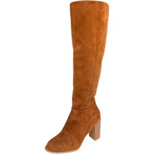 Bottes à enfiler pour femme avec talon – Bottes en daim – Talon bloc – Bottes hautes au genou – Bout pointu – Bottes western décontractées – Bottes de motard – Bottes de cowboy pour femme(Z01 Marron)