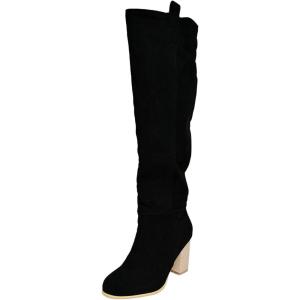 Bottes à enfiler pour femme avec talon – Bottes en daim – Talon bloc – Bottes hautes au genou – Bout pointu – Bottes western décontractées – Bottes de motard – Bottes de cowboy pour femme(Z02 Noir)