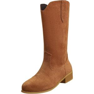 Bottes de cowboy pour femme – Bottes d&rsquo;équitation à talon bloc – En cuir synthétique – Broderie jacquard – Bottes western longues – Bottes à enfiler – Vintage élégantes – Bottes pour femme(Kaki)