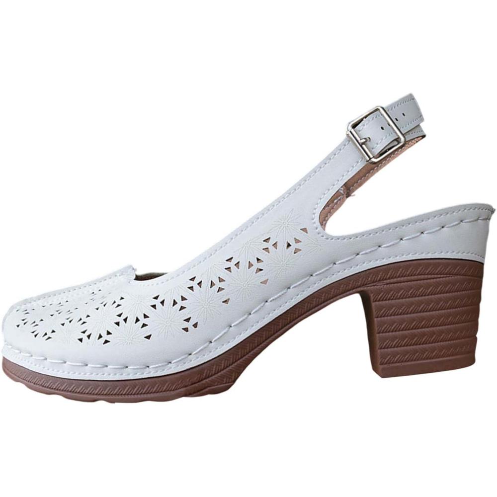 image:imageGenerisch Chaussures pour femme Largeur H Sandales dcontractes Bout ouvert Talons carrs Chaussures de plage confortables Chaussures plates pour femmeBlanc
