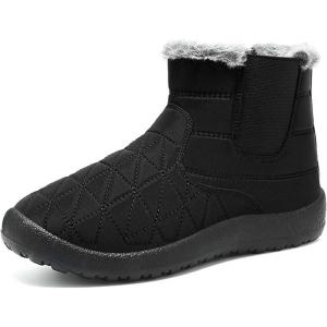 2025 Bottines de neige chaudes pour femme – Bottes de neige pour femme – Bottes de neige à enfiler – Tige mi-haute – Talon plat doublé – Décontractées – Confortables – Pour la marche en plein air(Noir)