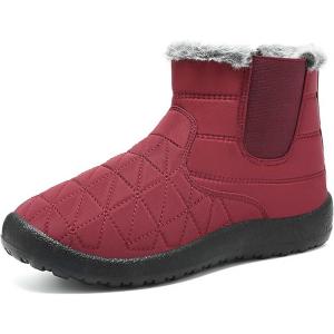 2025 Bottines de neige chaudes pour femme – Bottes de neige pour femme – Bottes de neige à enfiler – Tige mi-haute – Talon plat doublé – Décontractées – Confortables – Pour la marche en plein air(Rouge)