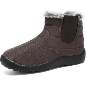 2025 Bottines de neige chaudes pour femme – Bottes de neige pour femme – Bottes de neige à enfiler – Tige mi-haute – Talon plat doublé – Décontractées – Confortables – Pour la marche en plein air(Café)