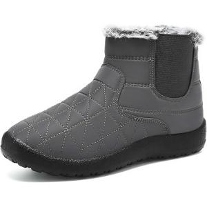 2025 Bottines de neige chaudes pour femme – Bottes de neige pour femme – Bottes de neige à enfiler – Tige mi-haute – Talon plat doublé – Décontractées – Confortables – Pour la marche en plein air(Gris)