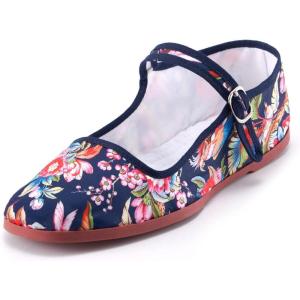 Womens Classic China Flats, Casual China Doll Shoes, Cotton Mary Janes, Chinese Tai Chi Shoes(Bleu Fleur)
