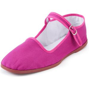 Womens Classic China Flats, Casual China Doll Shoes, Cotton Mary Janes, Chinese Tai Chi Shoes(Rose Vif)