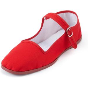Womens Classic China Flats, Casual China Doll Shoes, Cotton Mary Janes, Chinese Tai Chi Shoes(Rouge)