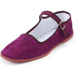 Womens Classic China Flats, Casual China Doll Shoes, Cotton Mary Janes, Chinese Tai Chi Shoes(Violet)