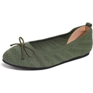 Womens Chaussures Plates en Tricot à Bout Rond avec nœud pour Femmes Chaussures Plates Confortables, décontractées et habillées pour Le Travail, légères(Vert)