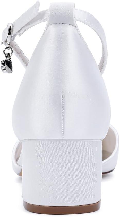 image:image1Chaussures de Mariage Confortables Talons Bas pour Femmes Bout Pointu ferm Bride la Cheville Escarpins de marie en Satin Chaussures habilles Talons BasBlack Noir