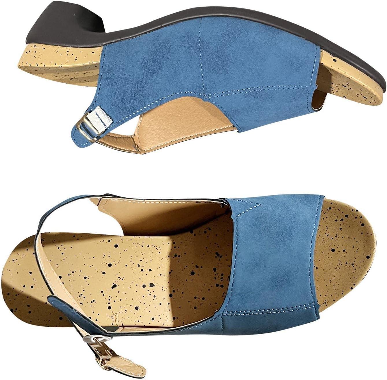 image:image2024 Sandales Femmes t De Marche Confortables Orthopdique Plateforme Chaussures Antidrapantes Respirantes Bohme Bout Ouvert Avec Talon BlocA01 Bleu Clair