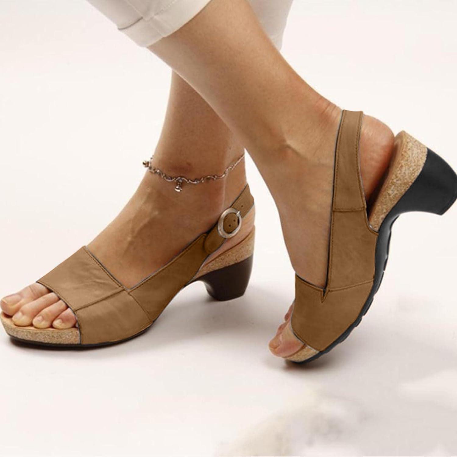 image:image2024 Sandales Femmes t De Marche Confortables Orthopdique Plateforme Chaussures Antidrapantes Respirantes Bohme Bout Ouvert Avec Talon BlocA01 Marron