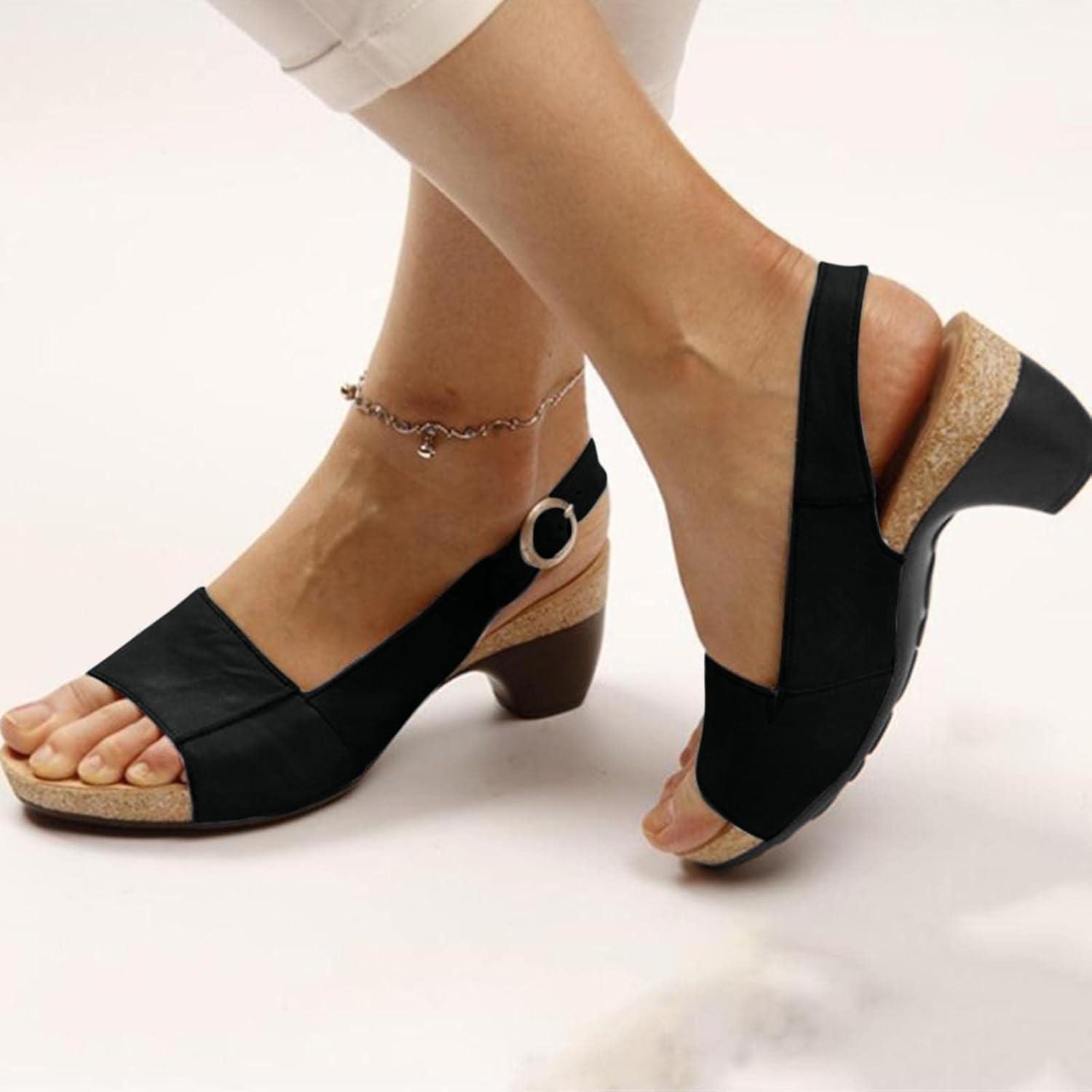 image:image2024 Sandales Femmes t De Marche Confortables Orthopdique Plateforme Chaussures Antidrapantes Respirantes Bohme Bout Ouvert Avec Talon BlocA01 Noir