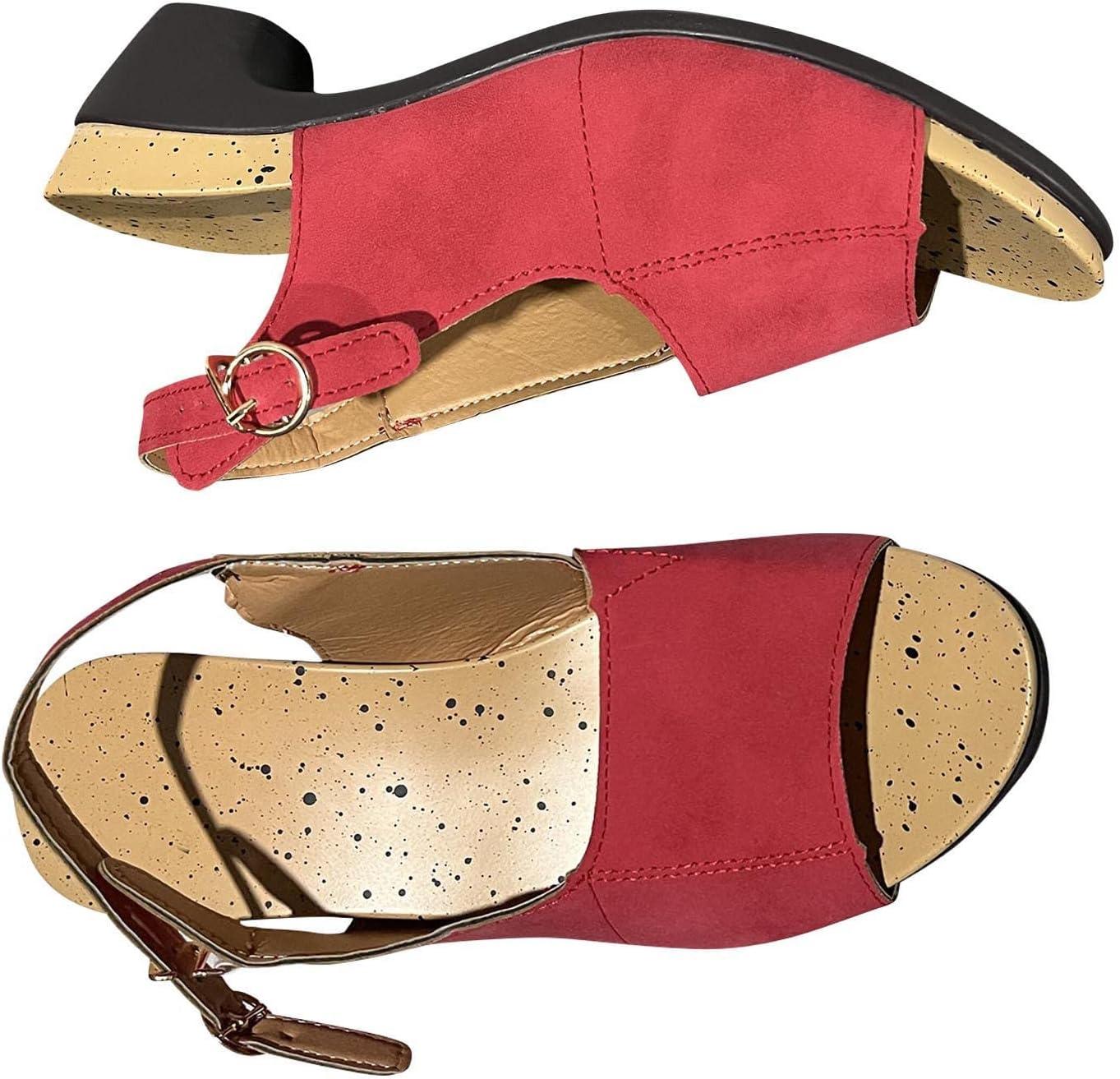 image:image2024 Sandales Femmes t De Marche Confortables Orthopdique Plateforme Chaussures Antidrapantes Respirantes Bohme Bout Ouvert Avec Talon BlocA01 Rouge