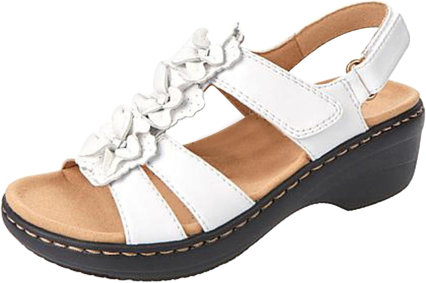image:image2024 Sandales Femmes t De Marche Confortables Orthopdique Plateforme Chaussures Antidrapantes Respirantes Bohme Bout Ouvert Avec Talon BlocA03 Blanc