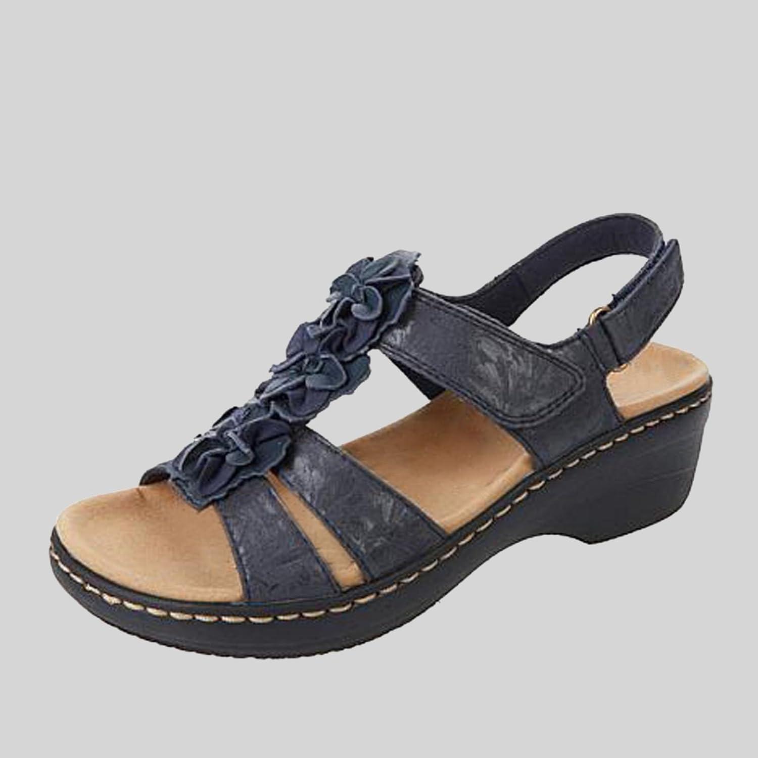 image:image2024 Sandales Femmes t De Marche Confortables Orthopdique Plateforme Chaussures Antidrapantes Respirantes Bohme Bout Ouvert Avec Talon BlocA03 Bleu