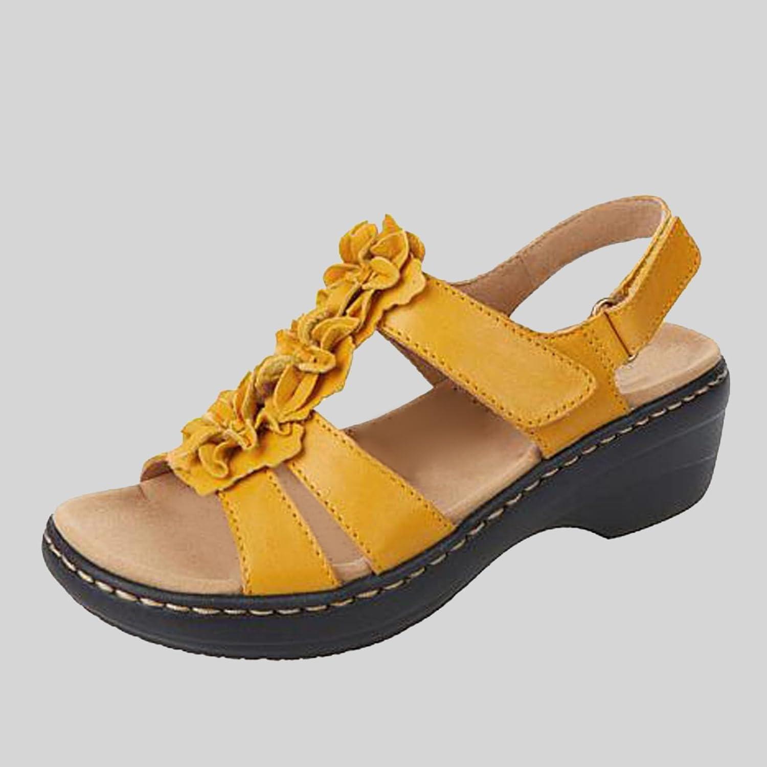 image:image2024 Sandales Femmes t De Marche Confortables Orthopdique Plateforme Chaussures Antidrapantes Respirantes Bohme Bout Ouvert Avec Talon BlocA03 Jaune