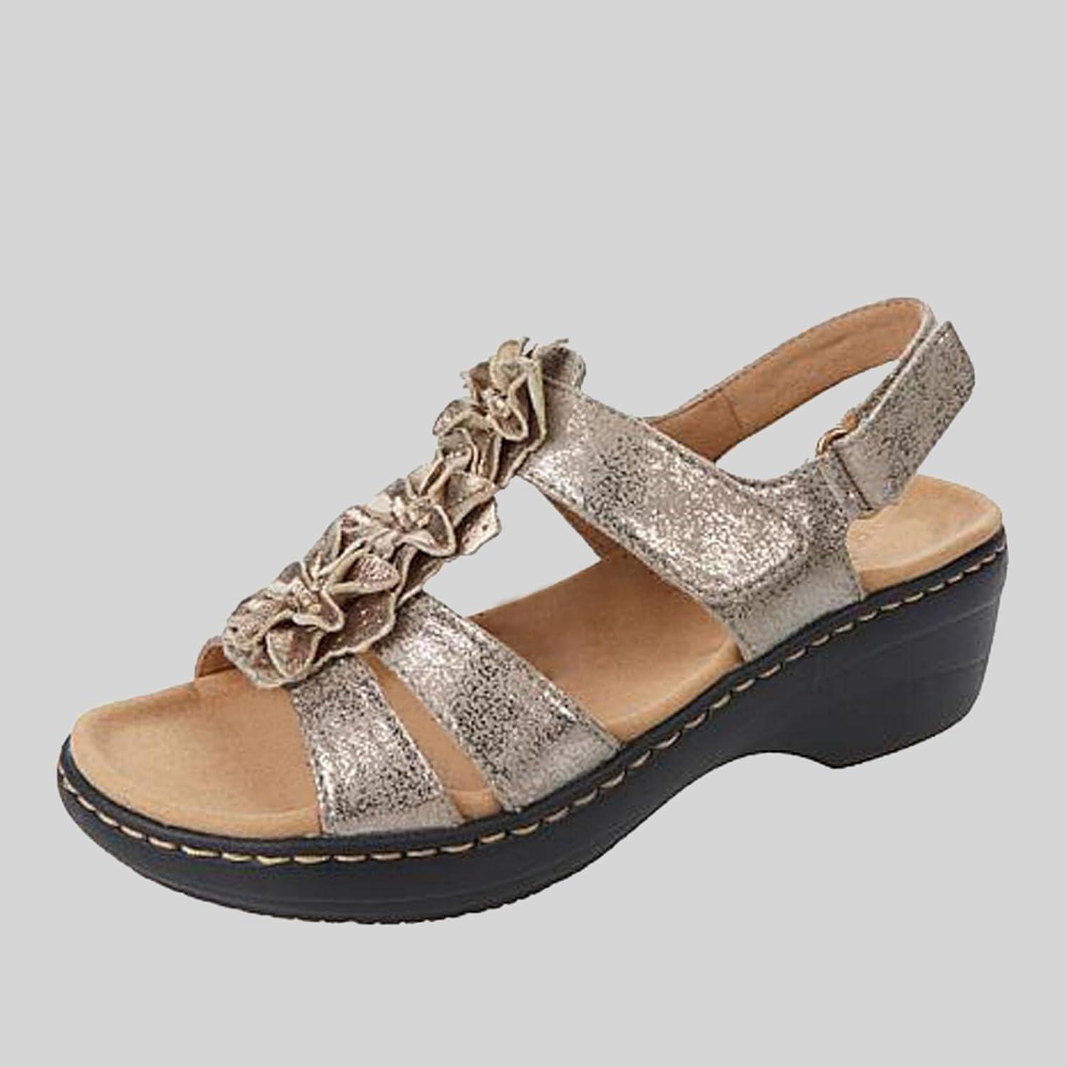 image:image2024 Sandales Femmes t De Marche Confortables Orthopdique Plateforme Chaussures Antidrapantes Respirantes Bohme Bout Ouvert Avec Talon BlocA03 Or