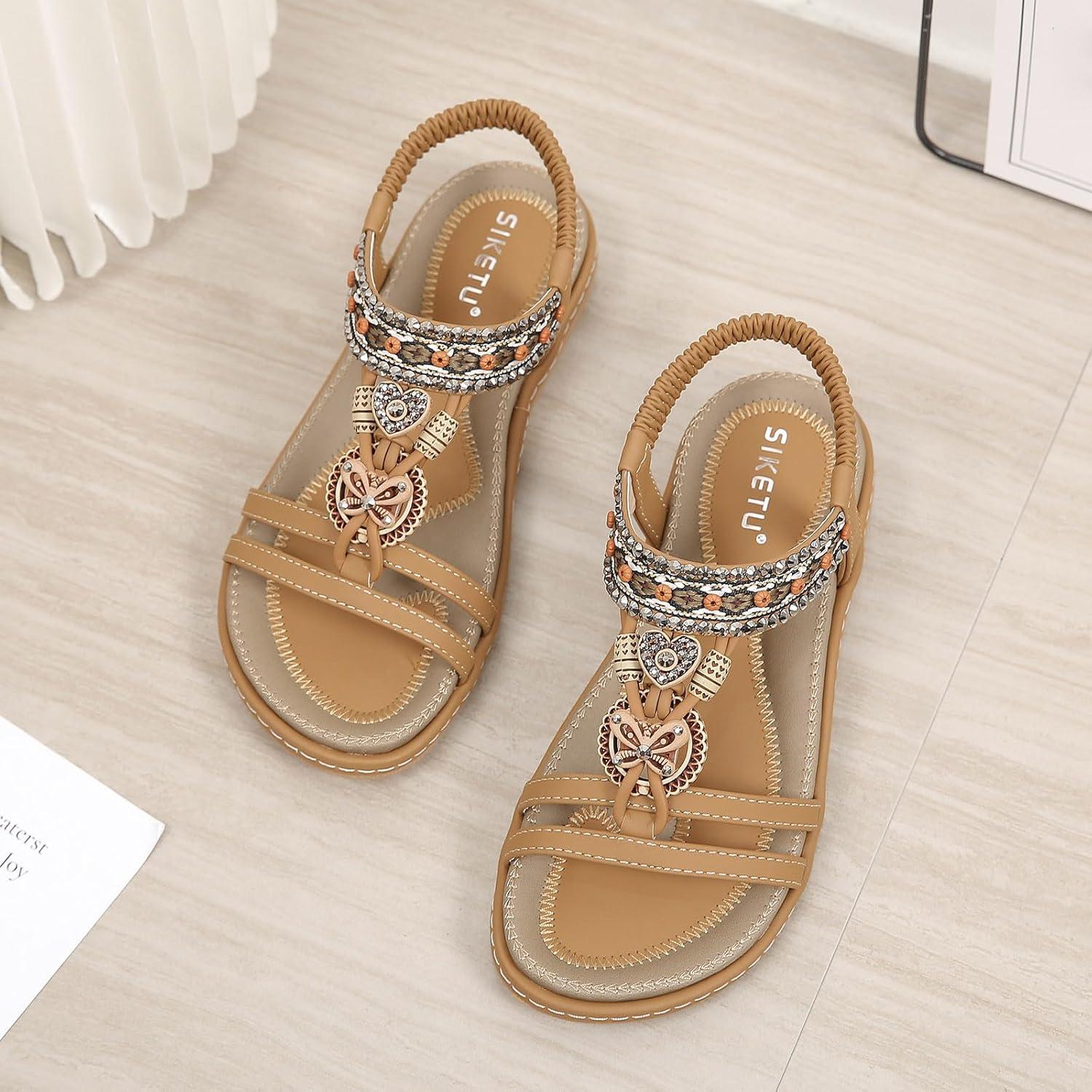 image:image2024 Sandales Femmes t De Marche Confortables Orthopdique Plateforme Chaussures Antidrapantes Respirantes Bohme Bout Ouvert Avec Talon BlocA08 Marron