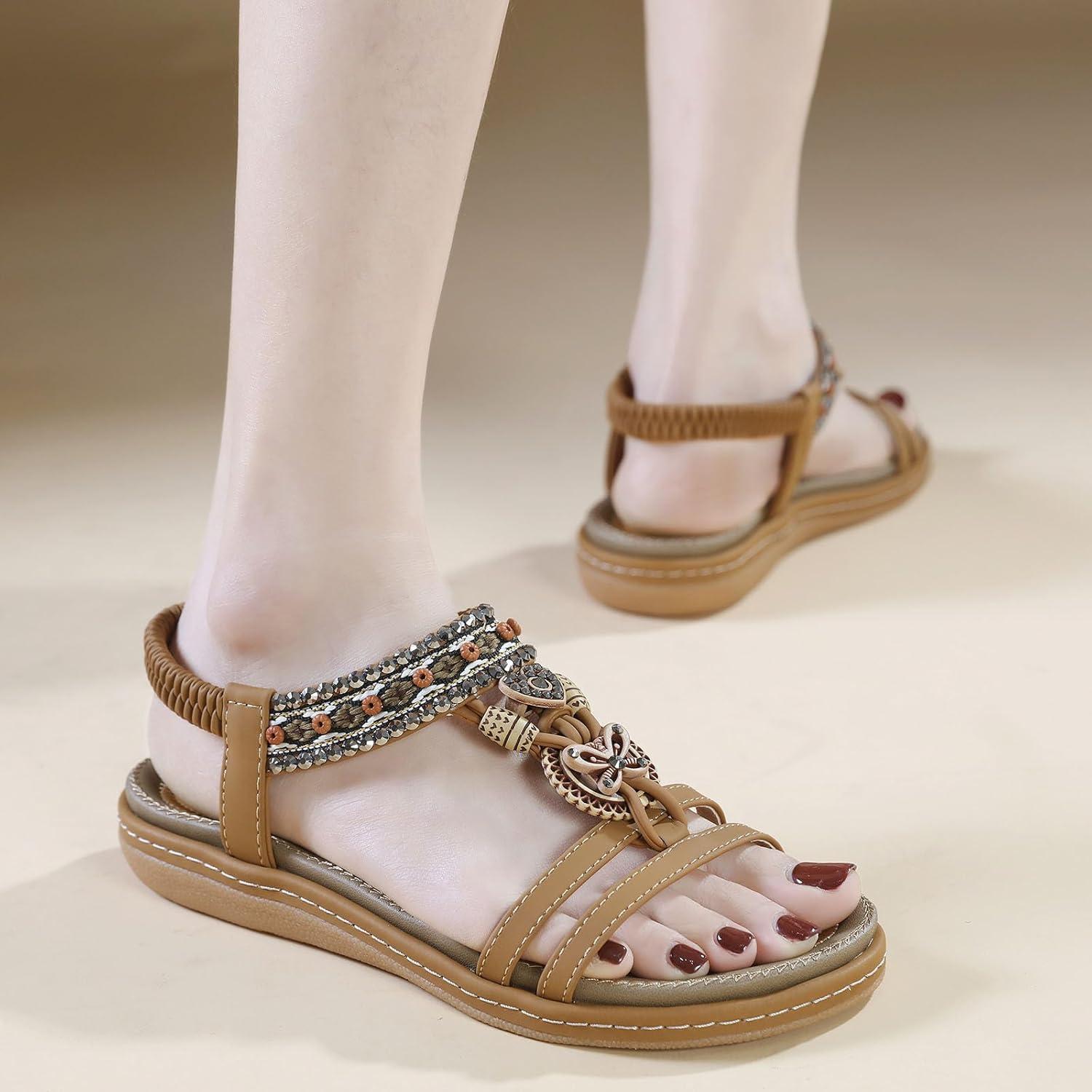 image:image2024 Sandales Femmes t De Marche Confortables Orthopdique Plateforme Chaussures Antidrapantes Respirantes Bohme Bout Ouvert Avec Talon BlocA08 Marron