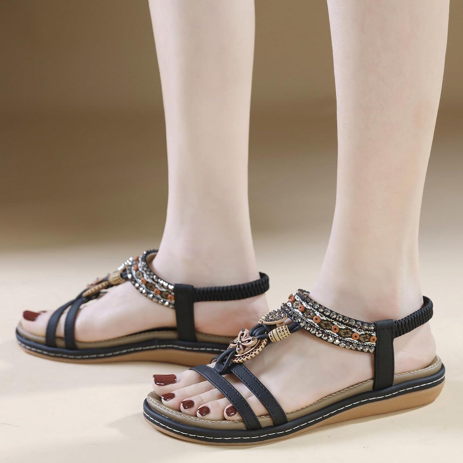 image:image2024 Sandales Femmes t De Marche Confortables Orthopdique Plateforme Chaussures Antidrapantes Respirantes Bohme Bout Ouvert Avec Talon BlocA08 Noir