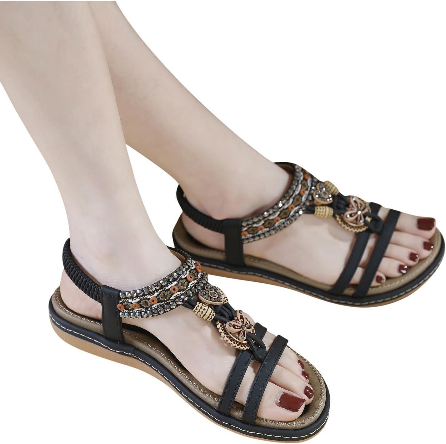 image:image2024 Sandales Femmes t De Marche Confortables Orthopdique Plateforme Chaussures Antidrapantes Respirantes Bohme Bout Ouvert Avec Talon BlocA08 Noir