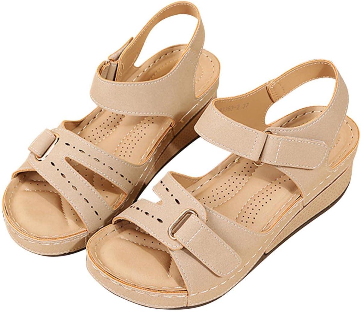 image:image2024 Sandales Femmes t De Marche Confortables Orthopdique Plateforme Chaussures Antidrapantes Respirantes Bohme Bout Ouvert Avec Talon BlocBeige